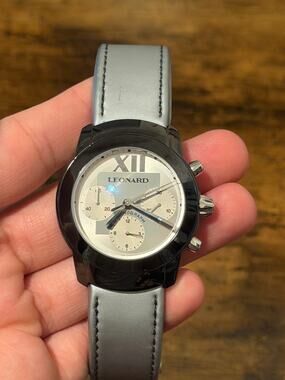 Leonar Moonphase Chronograph Style Watch White Dial Leather Strap